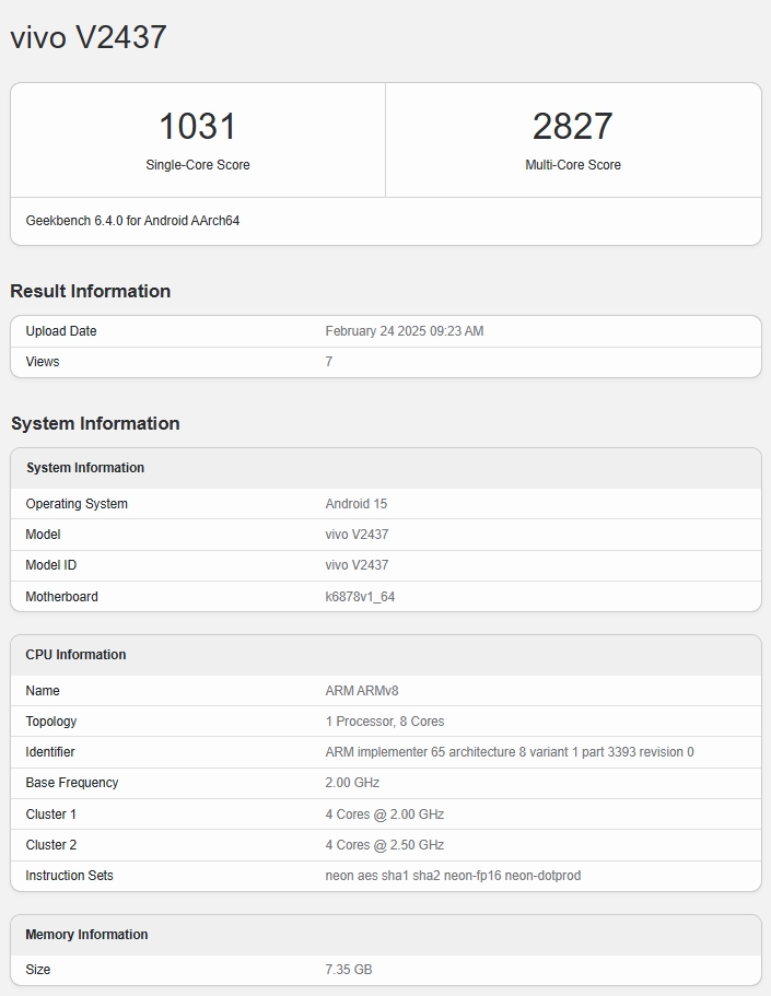 Vivo T4x 5G on Geekbench