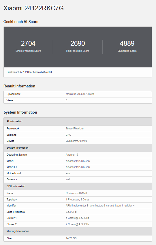 Poco F7 Ultra Geekbench